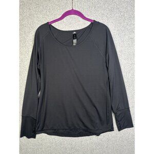 Yogalicious Large Womens Top Black Long Sleeve Stretch Comfort Solid Lightweight